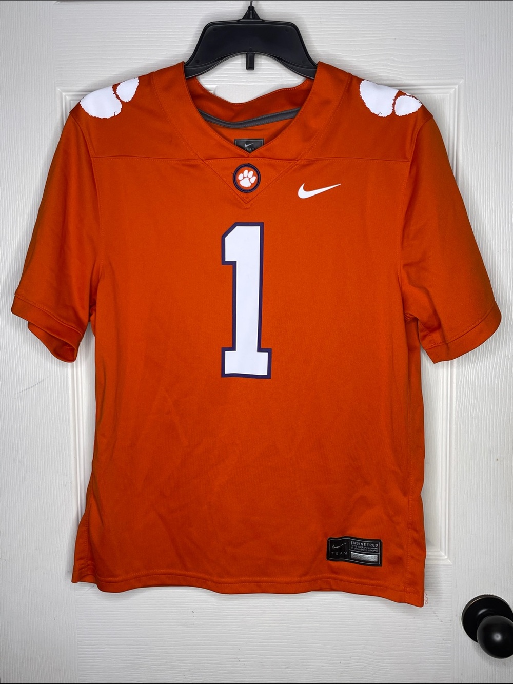 Nike Orange Youth Football Jersey with White Number 1